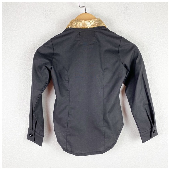 NWT Liv Kids Sequin Button Down Long Sleeve Shirt in Black‎ Size 4/5 - Picture 2 of 10
